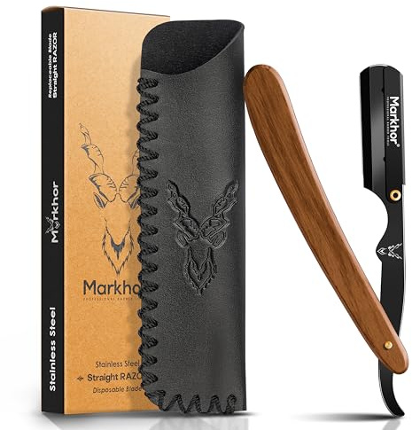 MARKHOR® Rose Wood with Matte Black - Cut Throat Razors for men, Premium Quality Straight Razors for Men - Professional Barber Razor, Straight Edge Razors