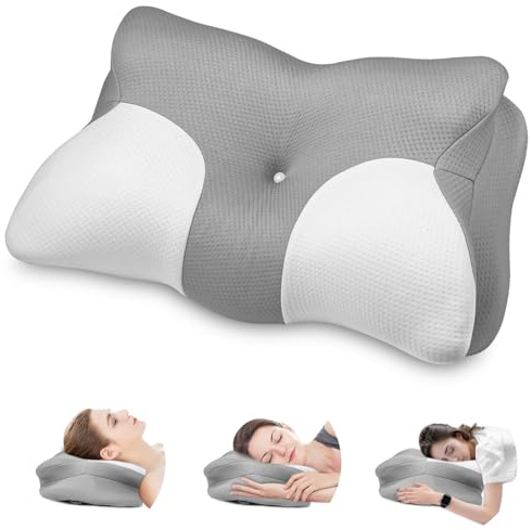Almohada Cervical de Espuma Viscoelastica, Almohada Ortopedica para Soporte de Cuello,Ergonómica Almohada Ortopedica,Almohada para Cervicales y Cuello para Dormir de Lado y Boca Arriba(62×40×9/15cm)