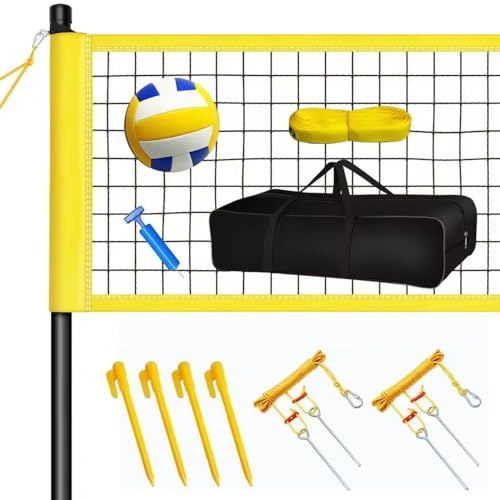 Red de Voleibol Portatil, con Altura Ajustable–Juego Completo con Balón Nº5+Inflador|3 Niveles de Altura,Bolsa de Transporte,Cuerdas Refuerzo|Ideal para Playa,Jardín y Parque | Duradero y Resistente
