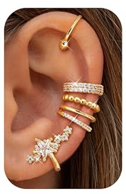 Dochais 5 Pièces Ear Cuff Or pour Femme Faux Piercing Oreille Boucle Oreille Sans Trou Manchette Oreille Femme Réglables Non Piercing Cartilage Clip Helix Boucles d'Oreilles pour Femmes B