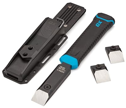 OX Pro 1 Replaceable Tip Wood Chisel with Holster and Extra Tips - Steel Full Tang with Reinforced Striking Cap for Construction Carpentry and Framing OX-P371325