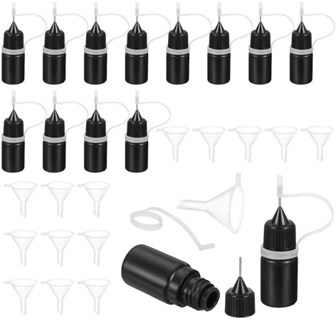 QUARKZMAN 15 st. klämflaskor 5 ml/0,2 oz lim appliceringsflaskor plast vätskeflaskor för pappersarbete målning olja bläck (svart med 15 tratt)