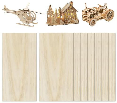 LUMOOM Lot de 20 plaques de bois de bricolage - 200 x 100 x 1 mm - Plaque rectangulaire de contreplaqué - Découpe pour bricolage, artisanat, avion et modèles de bateaux