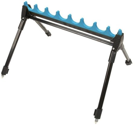 Helilyco Kit di supporto per canna da pesca telescopico a 2 sezioni con 4 gambe e 8 rig con rivestimento in EVA per una stabilità sicura, blu e nero