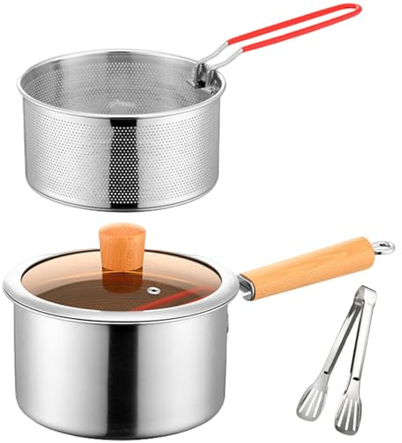 Olla freidora de acero inoxidable 304 con cesta coladora, tapa visible para pescado, camarones, pollo, patatas fritas