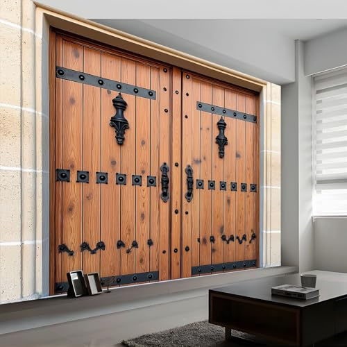 Generico Stile Retrò Porte In Legno E Metallo Carta da Parati Effetto 3D, 250 x 175 cm Fotomurale Tessuto non Tessuto | Decorazione Carta da Parati Fotomurali Camera da Letto, Cachi