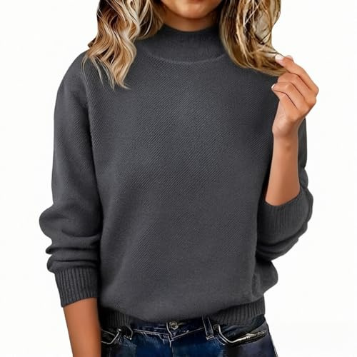 Stickad tröja med mock-hals, ledig smal passform, pullover med polokrage | Fin stickad tröja med rund hals fleece stickade kläder för höst vinter