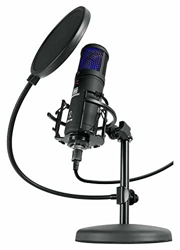 Pronomic USB-19 Kondensatormikrofon Set - Mikrofon-Set im Koffer - Kondensatormikrofon mit USB Anschluss - Kopfhörerausgang - inkl. Tischstativ, Spinne, Popkiller, Windschutz & USB Kabel - Schwarz