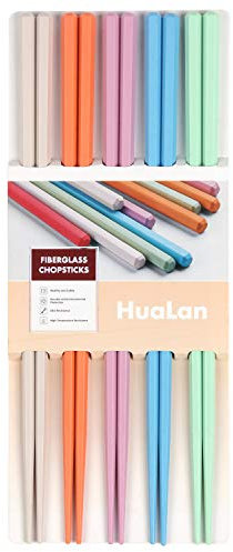 HuaLan Bunte Essstäbchen Serie – Wiederverwendbare, rutschfeste bunte Glasfaser-Essstäbchen, 5 Paar bunt