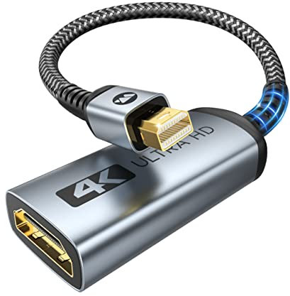 WARRKY 4K Mini DisplayPort auf HDMI Adapter, [Vergoldete, Geflochten, Aluminiumhülse] Mini DP auf HDMI Adapter Konverter Für Thunderbolt 1/2, MacBook Pro, Macbook Air, iMac, Surface Pro, XPS und Mehr