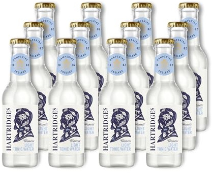 Hartridges Premium Light Indian Tonic Water For Gin, Vodka, Tequila And More, Pack Of 12x 200ml Bottle. Deliciously Dry And Botanical Soft Drink, Create Your Favourite Cocktail Alcohol Drinks At Home