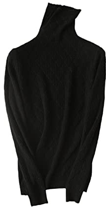 JJzex Polotröja i ull för kvinnor stickade varma pullovers kashmirtröja, Svart, XXL