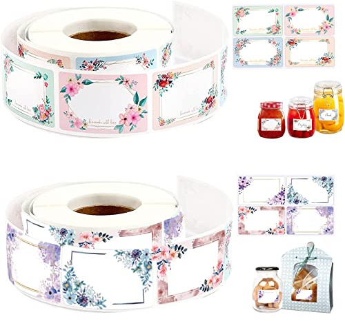 Self-adhesive labels, 500 pieces jam labels, spice labels, flower adhesive labels, for use in jars, jams, baked goods, bottles, gift bags, school books (8 colours, 5 x 3 cm)