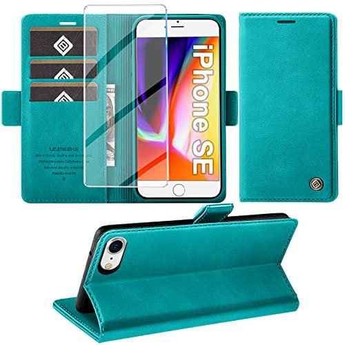 Giyer Handyhülle für iPhone SE 2022/2020 iPhone 8/7 Hülle mit Schutzfolie, Standfunktion Kartenfach Wallet Premium Leder Schutzhülle iPhone 7/8/SE 4.7 Zoll Flip Case Cover Stoßfeste Klapphülle (Z)