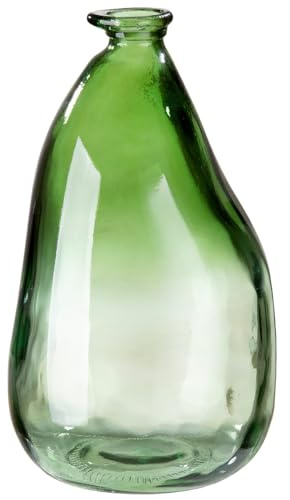 GILDE Jarrón Decorativo Grande XL de Cristal Reciclado – Fabricación Europea – Decoración otoñal salón – Florero Verde con Degradado de Color – Altura 36 cm