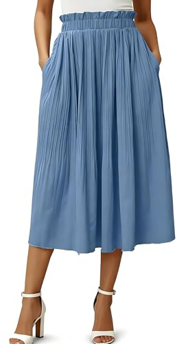 Fall Maxi Skirt High Rise Pleated Maternity Skirt Flowy Cute Plus Skirts Dusty Blue X-Large