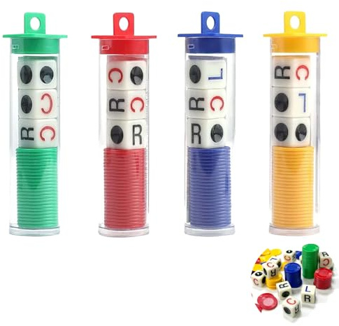 Wodehaainiyibeizi Left Right Centre Dice Game - 4 Tubes Interactive Toy for School Family Camping Party Picnic - Four Color Portable Strike Set for Kids