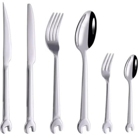Bestickset 6 st Knivgaffelsked Kreativ skiftnyckelformade middagsgafflar i rostfritt stål Silverbestick Bärbara bordsskedar