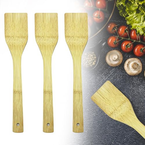 3 Pezzi Spatole in Legno, Cucchiaio Legno Cucina, Bambù Naturale Spatola con Manico Lungo, Spatola Antigraffio Resistenti Paletta, Spatola da Cucina in Legno per Pentole, Pentole Antiaderenti