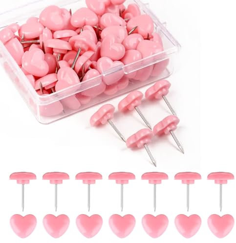 150pcs Pink Heart Thumb Tacks,Cork Board Pins,Cute Decorative Pushpins Flat Head Thumb Tacks Notice Board Pins for Hanging Notes in Cafes Homes Decorations Ornament Office