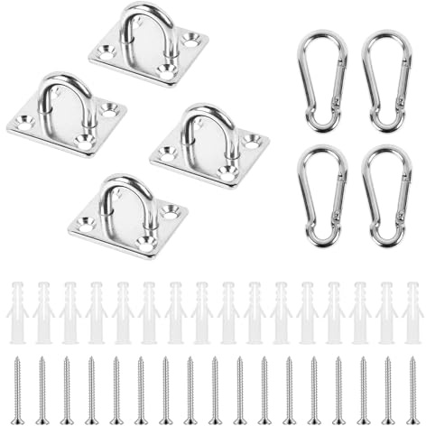 Juego de 40 placas de ojo oblongas de acero inoxidable, placa de ojo M5, accesorios marinos, gancho de grapas con clips de mosquetón y tornillos para colgar macetas, viga de techo, ventilador de techo
