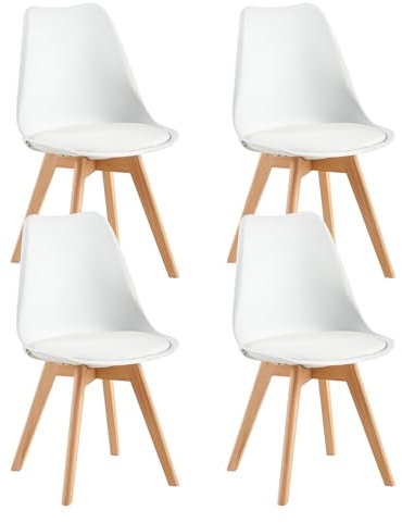 FaithBay 4er Set Kunststoff Esszimmerstühle mit Umwelt Zertifizierung Stabil und Langlebig Nordic Stühle mit Klarlack Geschützt Buche Beine für Küchen Konferenzräume Büro Cafe Terrasse - Weiß stühle
