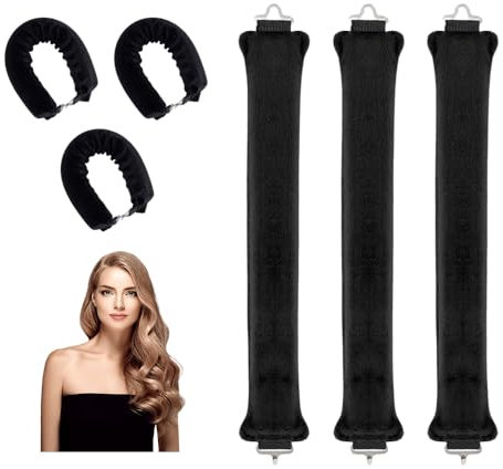 YZROHYI 3 PCS Heatless Hair Curler per Capelli,Arricciacapelli Senza Calore,Overnight Blowout,Curling Rods,Tubo Capelli Mossi,Bigodini Flessibili per Boccoli,Bigodini Morbidi per Dormire - Negro