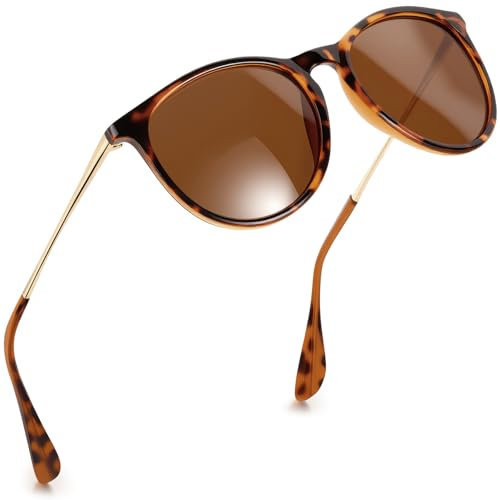 J.Fée Retro Sonnenbrille Damen Braun Elegant Rund Sonnenbrille Leo Sunglasses Woman Vintage Sonnenbrillen UV400 Schutz, Brauner Gläser, 1 Paar