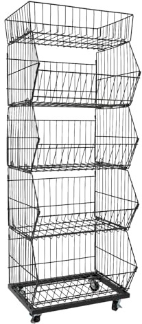 LOIRIIC 5-Tier Market Wire Grid Retail Display Shelf, Merchandise Rack Stand Storage Basket With Wheels for display of fruits vegetables snacks for Retail Shop Supermarket etc,48 * 45 * 140cm (Black)