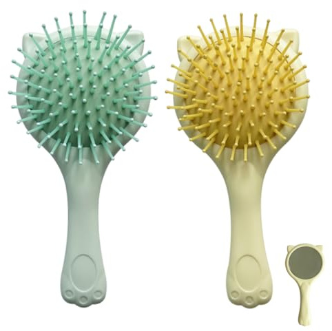 GNHG 2 Pezzi Spazzola Per Capelli Per Bambini,Spazzola Bambina,Piccole Spazzole Per Capelli Senza Tirare,Spazzola Districante,Setole Morbide,Spazzola Per Capelli Asciutti Bagnati (Verde,Giallo)