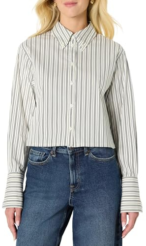 Amazon Essentials Camicia Oversize Corta in Popeline di Cotone Elasticizzato Con Bottoni Donna