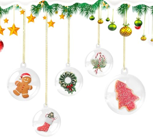 XHYASD 40 Piezas Bolas Navidad Transparentes, Ø4 cm, Ø6 cm, Ø8 cm Bola Transparente Rellenables, para Decoraciones de Navidad, Bodas y Fiestas
