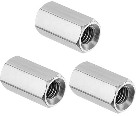 PATIKIL 304 Stainless Steel Hex Coupling Nuts M5x0.8 Pitch 15mm 3Pcs | 0.59 Length Coarse Fully Threaded Rod Coupling Nut Studding Connector Fasteners Silver Tone