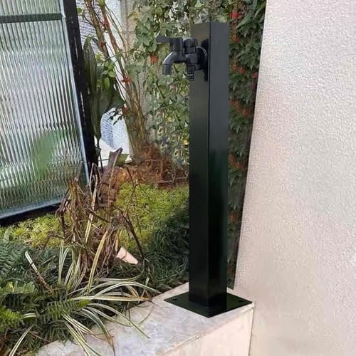 PQVMZQEMQ Columna de Agua para jardín Exterior con Grifo - Fuente Decorativa de Verano para Patio - Columna de Tubo Cuadrado de Acero Inoxidable 304 con Accesorios de Montaje, Color Negro (Altura: 95