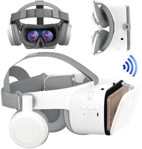 Virtual Reality VR Headset, Phone VR Glasses for 3D Video Game Play for Adults & Kids, VR Goggles w/Bluetooth Headphones Compatible with iPhone 17 16 15 14 13 12 Pro Samsung Galaxy S24 S23 S22