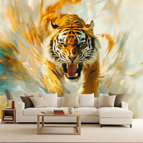 Papel Pintado 3D Tigre Tejido No Tejido Papel Tapiz Fotomurales Corriendo Tigre Moderno Murales Animales Diseno Fotográfico Dormitorio Salón -366x256cm