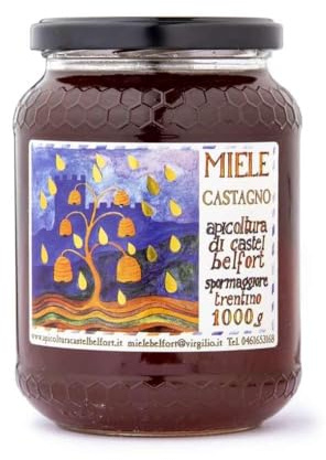 Apicoltura Castel Belfort - Miele di Castagno 100% Italiano, Lavorato a Freddo, Miele Naturale Artigianale, Ideale per Merende, Formaggi e Dolci, 1 kg