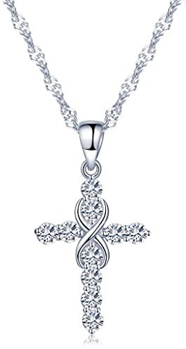 Unendlich U Klassisch Kreuz Unendlichkeit Symbol Damen Halskette 925 Sterling Silber Zirkonia Anhänger Kettenanhänger, Silber
