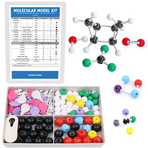 swpeet 178 Pcs Kit Modello per Inorganico & Molecolare Organico Modello Molecolare Insegnante e Student Kit – 69 Atomi & 30 orbitals & 78 Links & 1 Breve Link Remover Strumento – Scienza Giocattoli