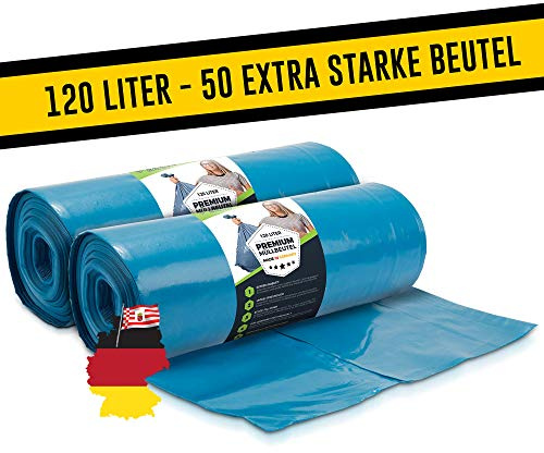 Bolsas de basura 120L Azul - 50 - Extremadamente resistentes al desgarro - Bolsas de basura - Bolsas de basura XXL - Tipo 100 Extra - Bolsa de basura