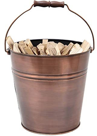 Vintage Style 17L Fireside Kindling Wood Coal Hearth Storage Bucket | Carrying Handle, 17L Capacity, Recycled Metal, Firewood Basket, Fireplace Storage, Copper Finish