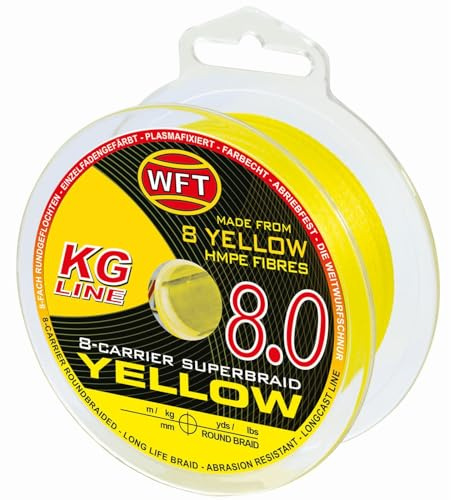 WFT KG 8 gelb 150m - Geflochtene Angelschnur, Durchmesser/Tragkraft:0.08mm / 9kg Tragkraft