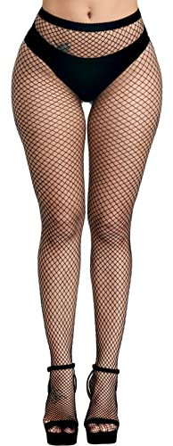 PERAMBRY Women's Fishnet Stockings High Waist Mesh Tights Pantyhose Black - Black M