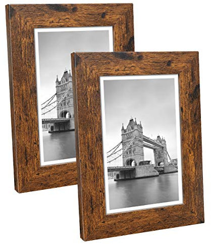 NUOLAN 6x4 inch Photo Picture Frame Weathered Brown Wood Pattern,2 Packs, Real Glass Front for Tabletop or Wall Mount(EU-NL-PF6X4-BR2)
