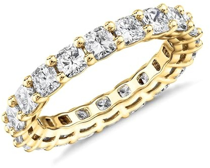 PAVOI 14K Yellow Gold Plated Square-Cut Cubic Zirconia Love Band - 3mm Stackable Rings for Women - Stacking Jewelry Gold Eternity Rings for Women, Size 5