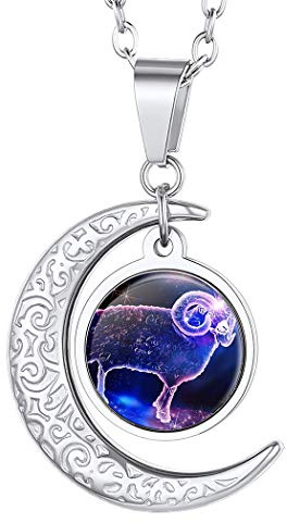 Suplight Collana Donna Segno Zodiacale Ariete Collana Acciaio Inossidabile Donna Mezzaluna Costellazione Ariete Regalo per Donna Ragazza Natale Compleanno
