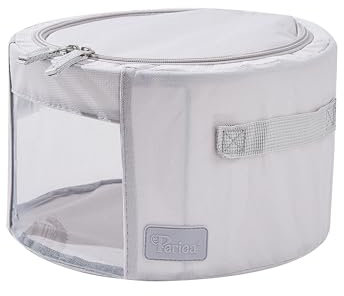 Periea 'Abby' Round Home Storage Boxes with Zip Lids, Front Window & Folding Steel Frame (Grey, Small)