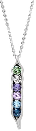 EVE'S ADDICTION Women's Custom Silver Tone 6 Stone Peas in a Pod Pendant, (16 chain) - Birthstone Necklaces for Women - Pea Pod Jewelry - Personalized Gifts for Mom - Gifts for Mom