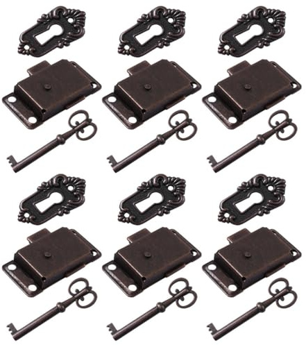 Angoily Lot de 6 verrous de placard vintage avec décoratives pour meubles antiques - Verrou vintage pour armoire Curio, tiroirs de commode, armoire