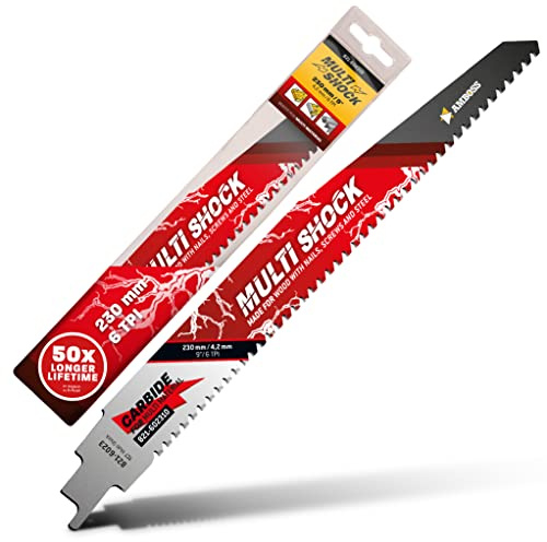AMBOSS MULTI SHOCK - 1x Säbelsägeblatt Länge 230 mm / 6 ZpZ - ideal für Holz mit Nägeln und Holz mit Schrauben sowie Stahl - Multi Material